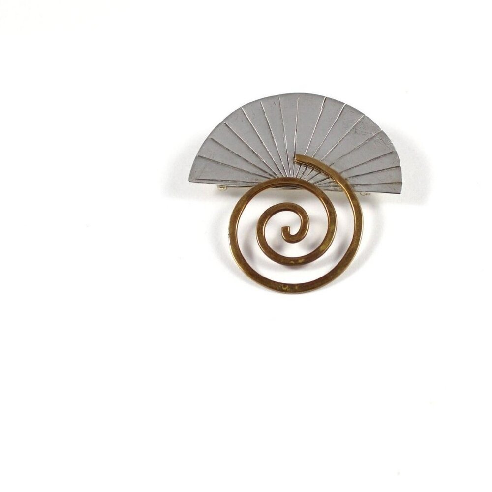 Sterling Silver & Gold Tone Spiral Brooch Handmade